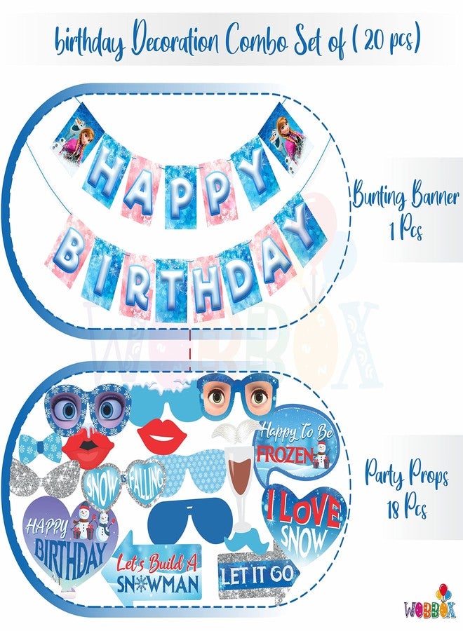 WOBBOX Happy Birthday Frozen Theme Party Props Blue Color with Icing Background Blue & Pink Color Font Bunting Banner Combo, 18 Pcs - Image 2